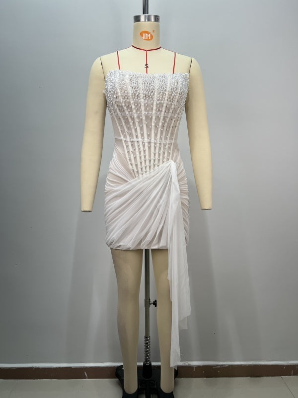 Spice Girl Pearl Backless Slim Hip Short Party Evening Dress