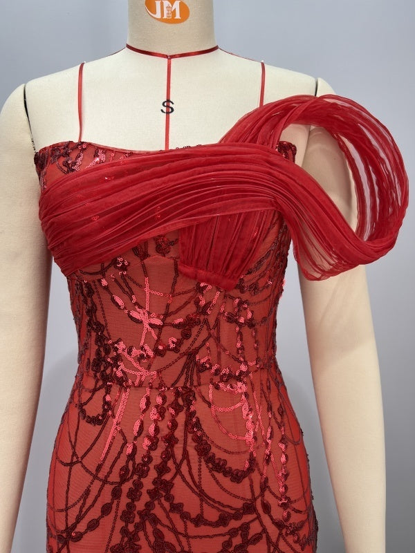 Chest Wrapped Sequins Slim Hip Skirt Dress