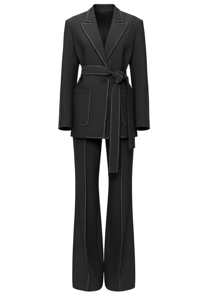 Topstitch Detail Suit Black