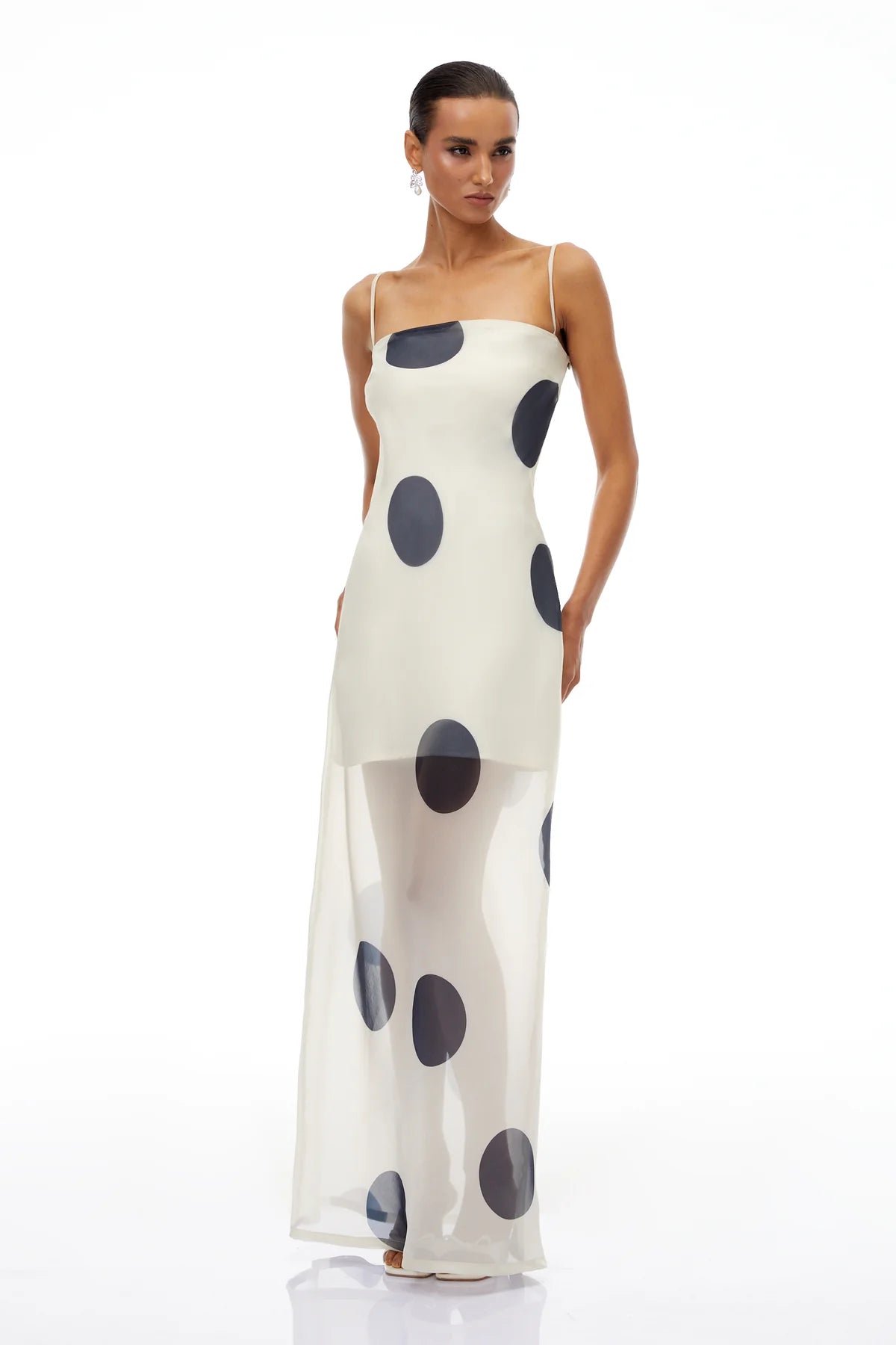 White Polka Dot Organza Maxi Dress