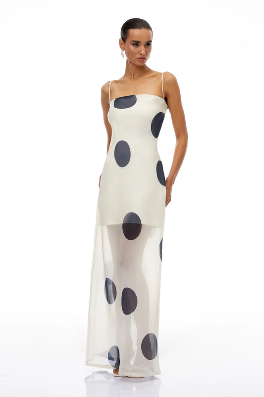 White Polka Dot Organza Maxi Dress