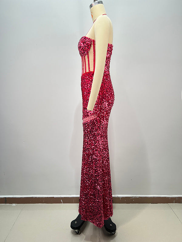 Lace Tulle Sweetheart Sleeveless sequin dress