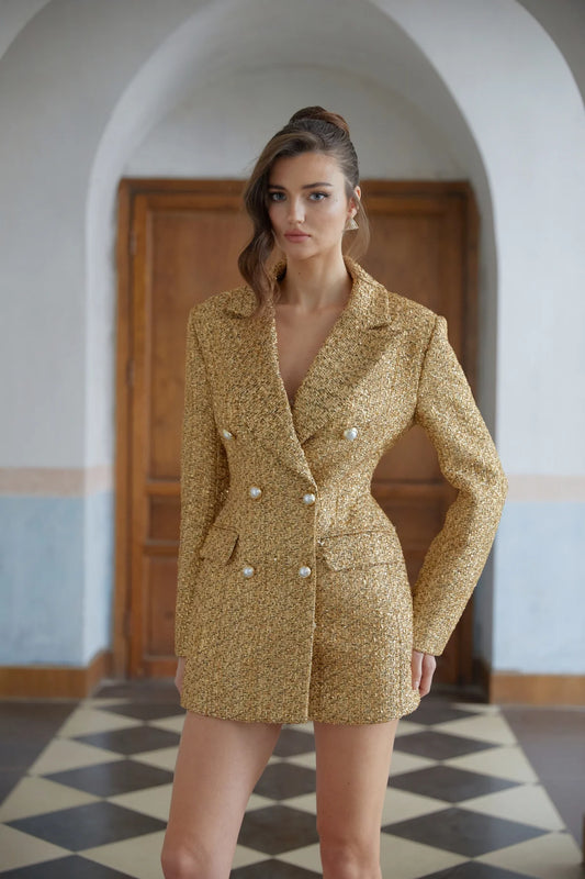 Gold Tweed Mini Blazer Dress