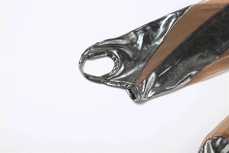 Alien Robot Mesh Hollow Silver Strip Bodysuit jumpsuit - REBECATHELABEL