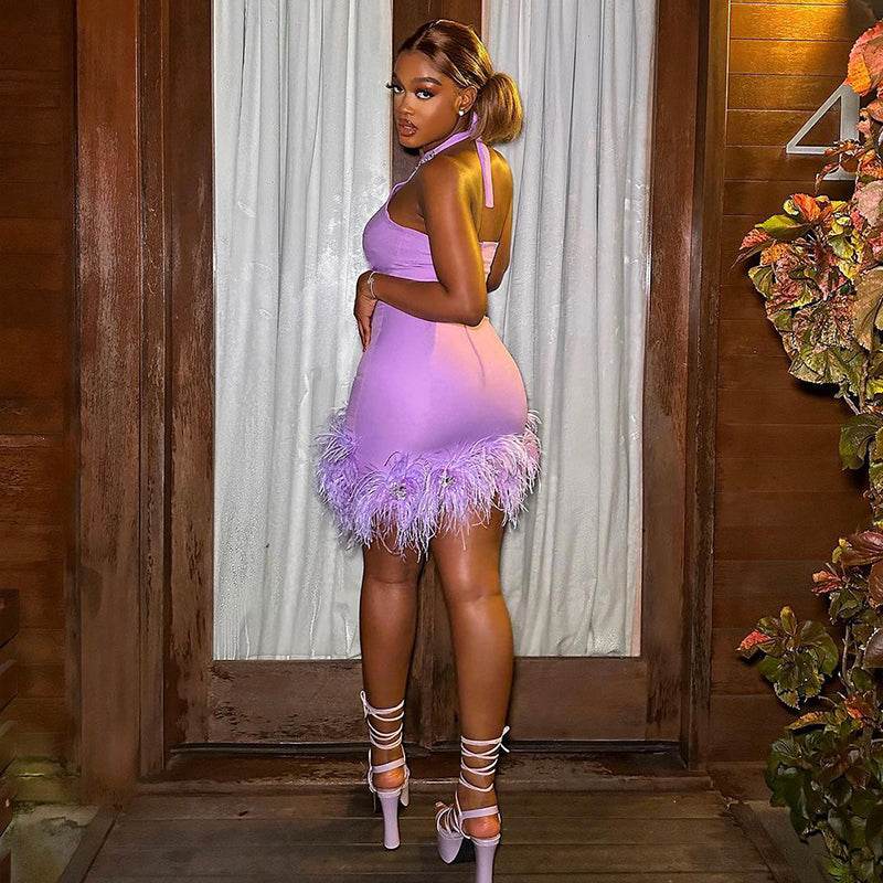 Am pretty and I know it feather mini dress - REBECATHELABEL