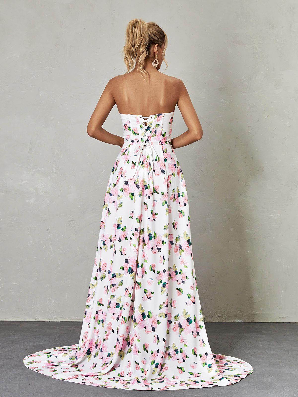 Amanda Strapless Floral Split Maxi Dress - REBECATHELABEL