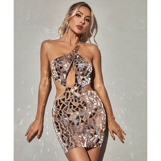 Anisha One Shoulder Embellished Mini Dress - REBECATHELABEL