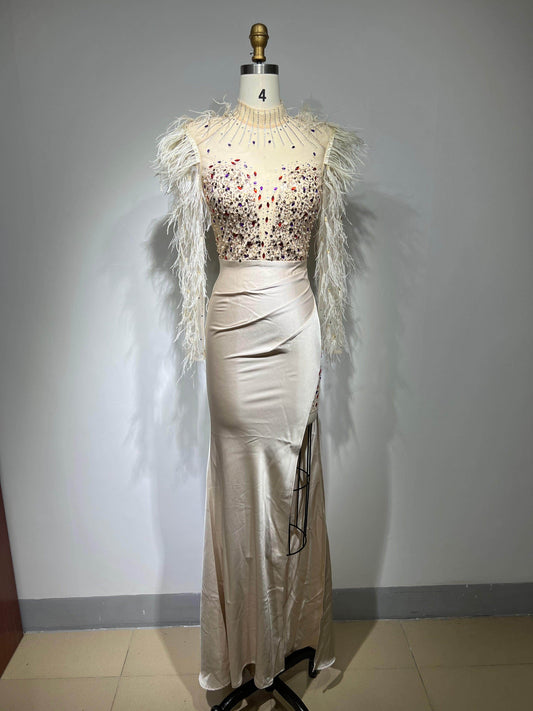 Ava feather floor length dress - REBECATHELABEL