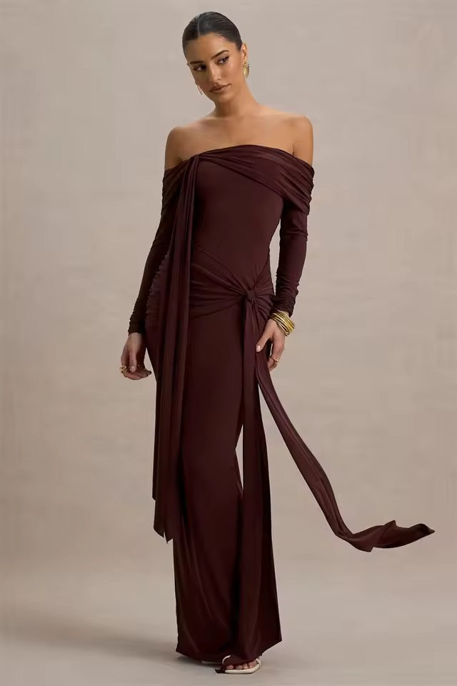 Off-shoulder Long Sleeve Sexy Maxi Dress