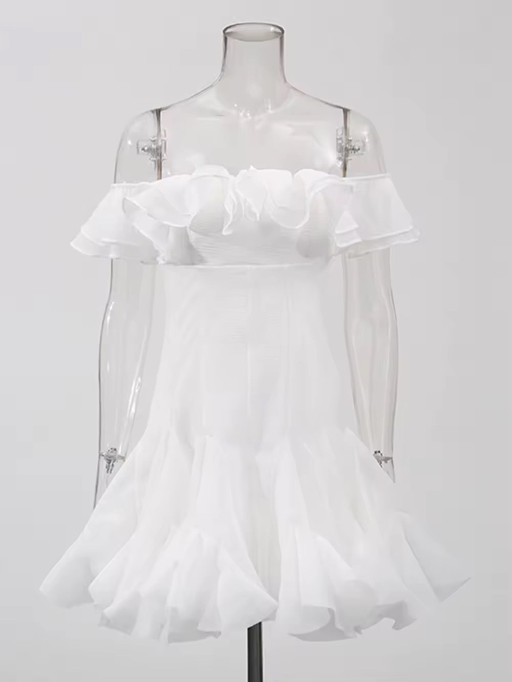 Ruffles Slim Breasted Mini Dress