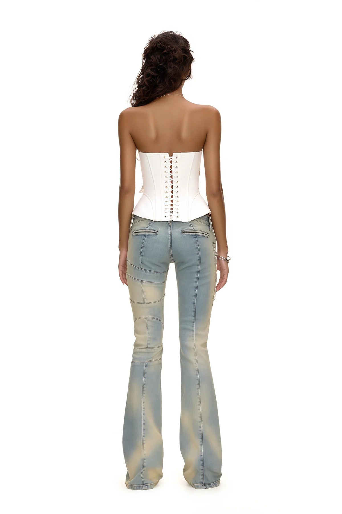 White Studded Belted Corset Top