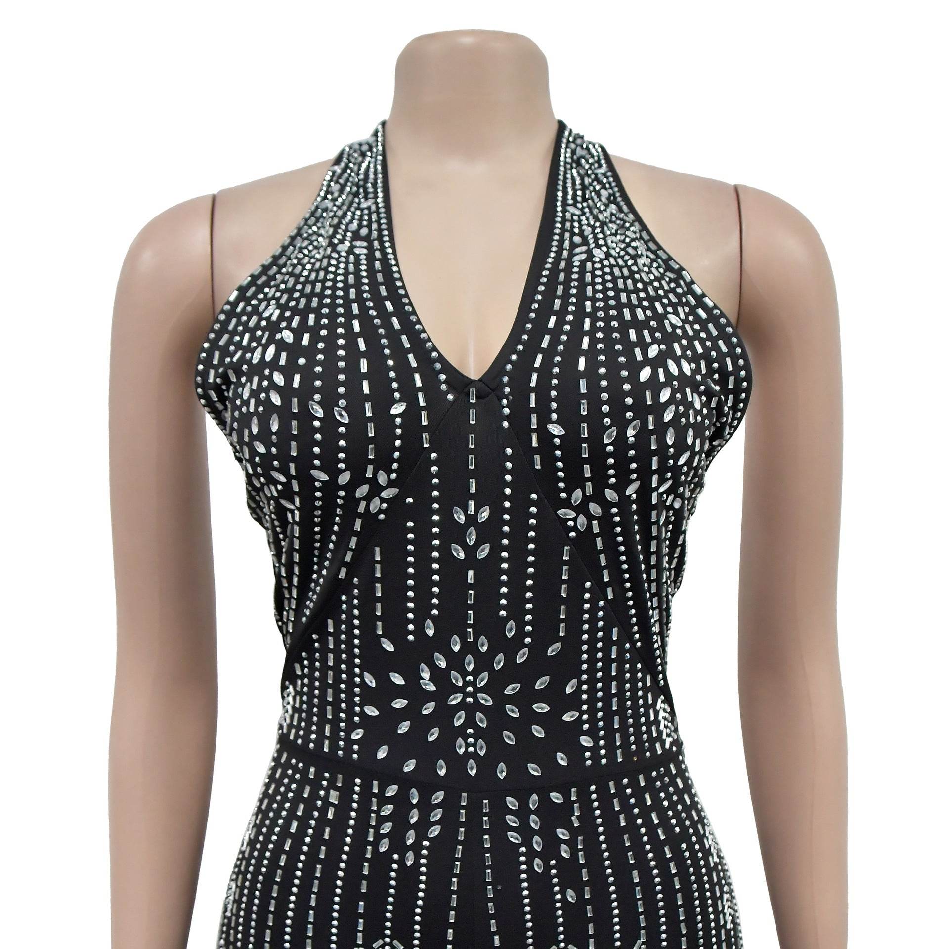 Rhinestone Sleeveless Halter Trousers Jumpsuit - REBECATHELABEL