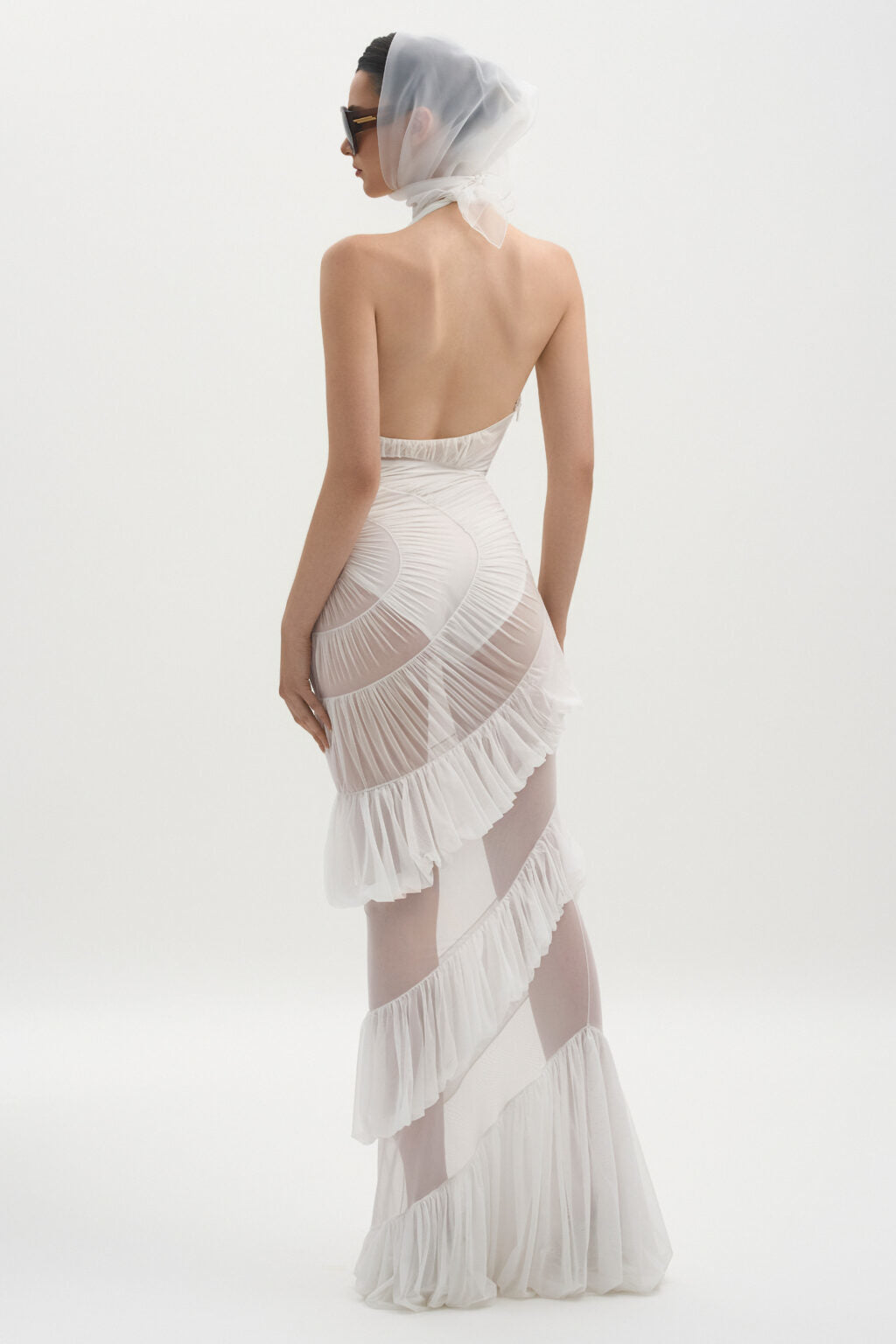 Spliced Ruffles Folds Elegant Long Dress