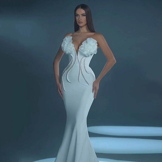 Mermaid Strapless Diamond Flower Maxi Bandage Dress - REBECATHELABEL