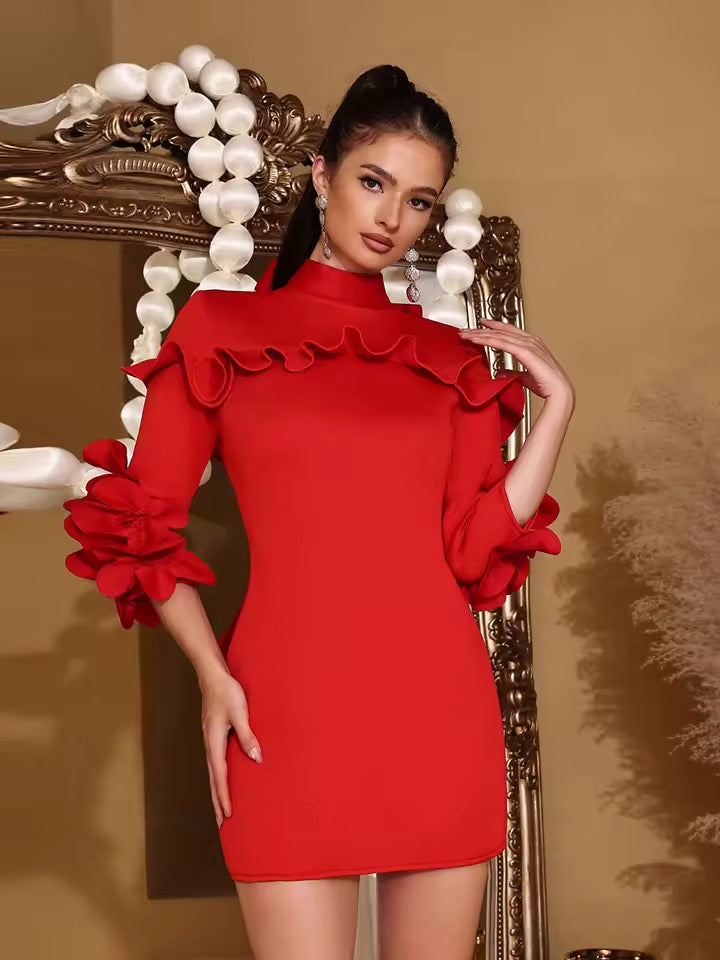 Spliced Appliques Slim Mini Dress