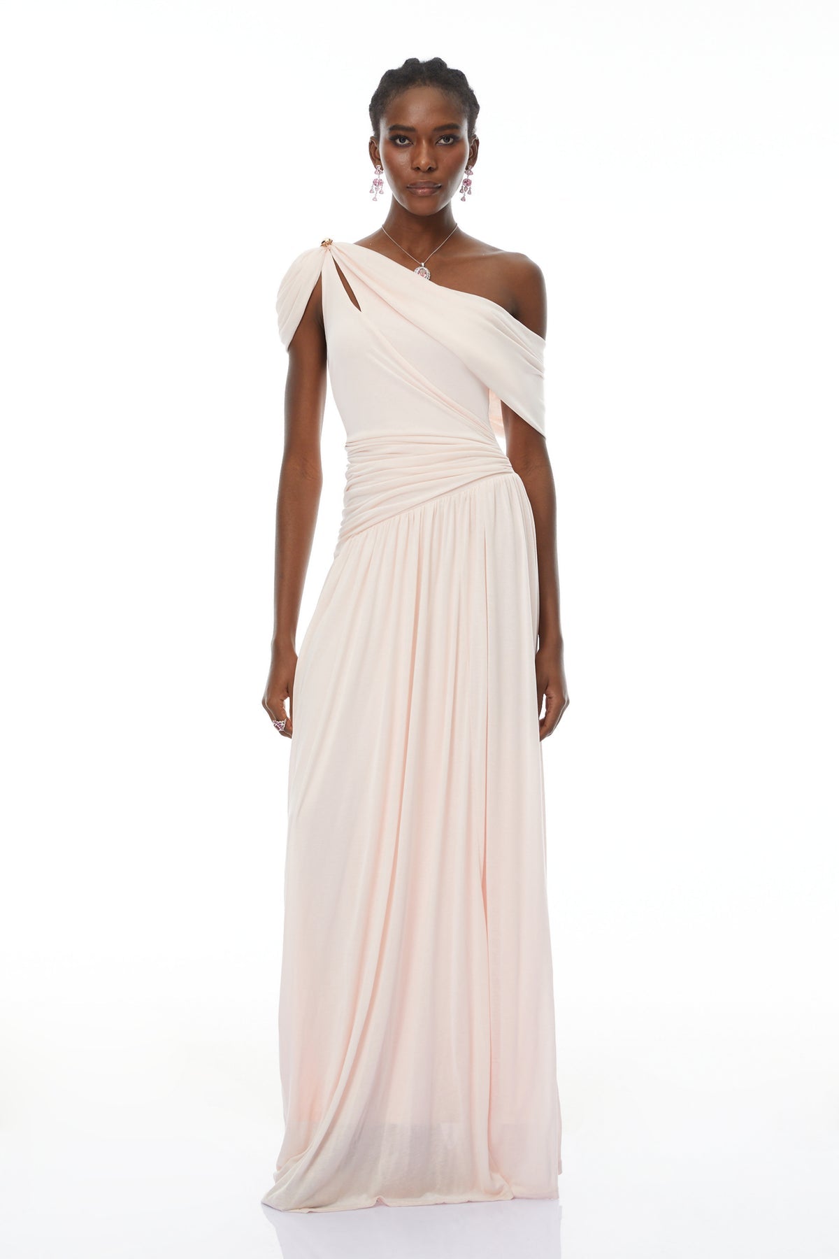 Pink Asymmetrical Gathered Maxi Dress