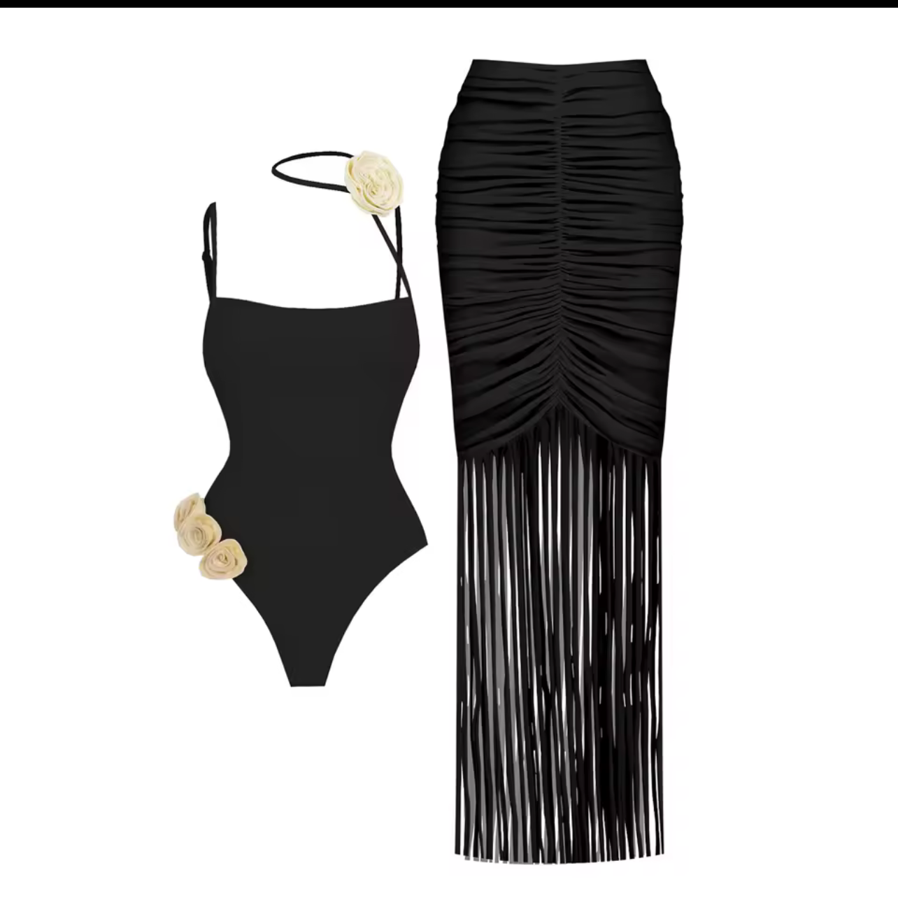 Black Flower Sexy Swimsuit With Cover Up