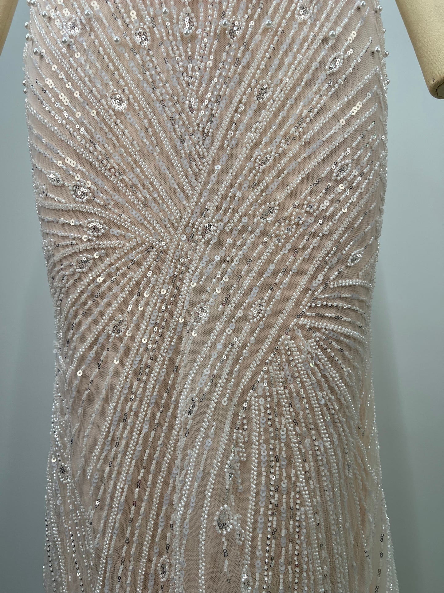 Pearls Diamonds Embellished Gown High Halter Neck Bare Shoulder Empire Waist dress