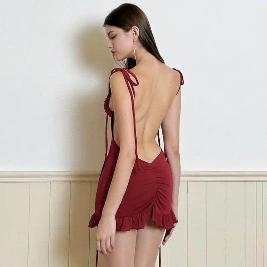 Solid Color Cami Backless Pleated Dress - REBECATHELABEL