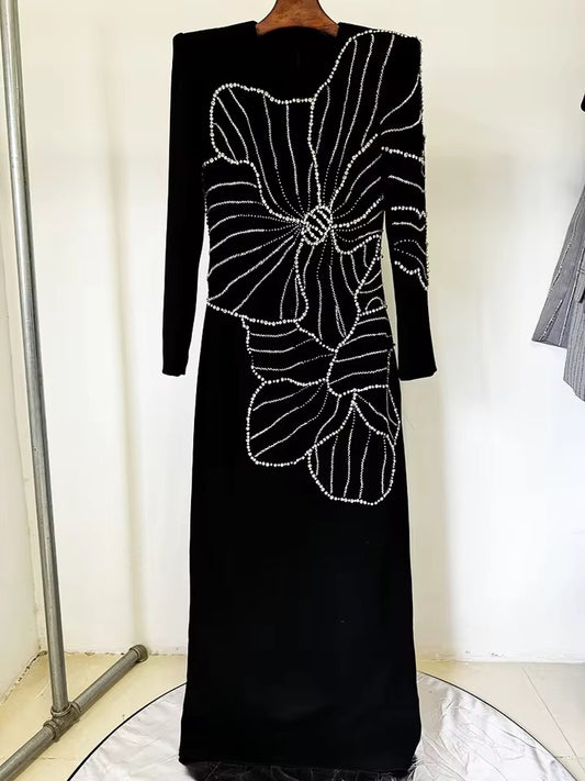 Diamonds Beaded Crystal Long Maxi Dress