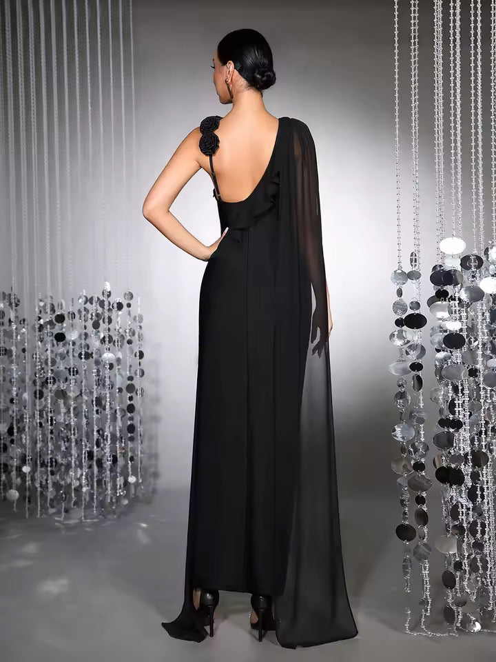 Black 3D Flower Sleeveless Tight Bandage Long Maxi Dress