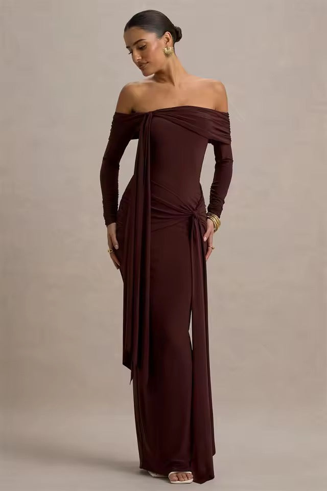 Off-shoulder Long Sleeve Sexy Maxi Dress