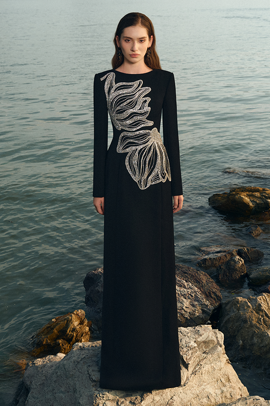 Rhinestone Long Sleeve Maxi Dress