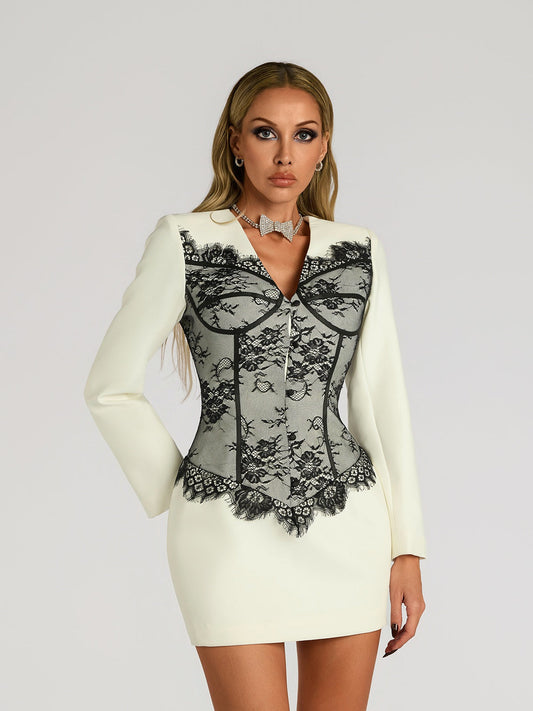 V Neck Lace Mini Dress