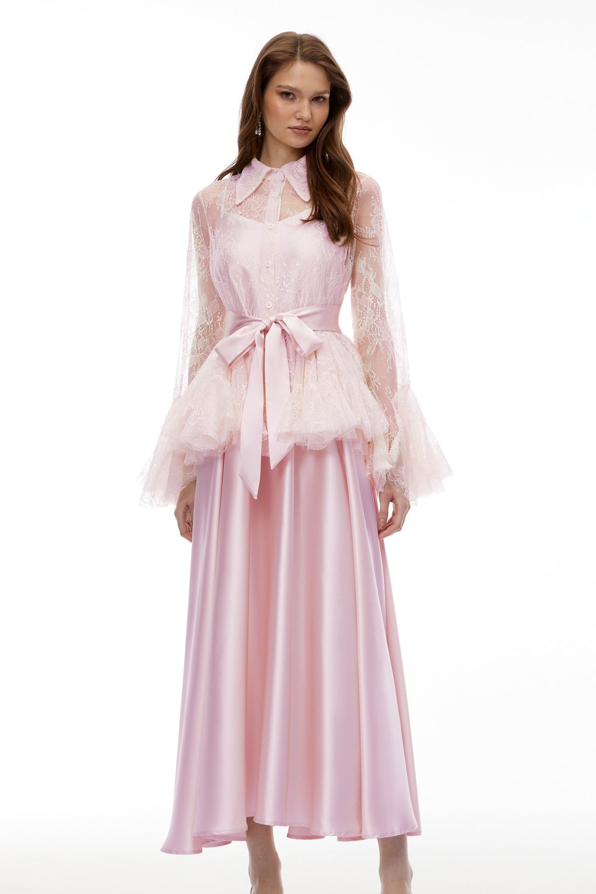 Pink Semi-Sheer Blouse & Dress Set