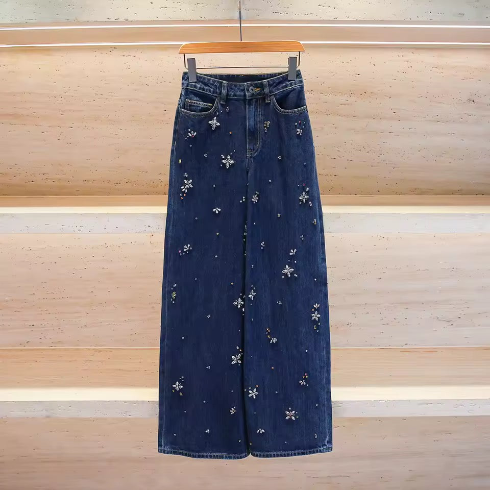Blue Crystal Floral Jeans
