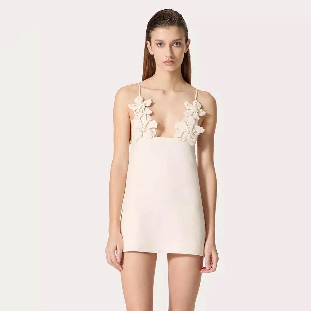 3D Flower Sexy V-neck Backless Sleeveless Tight Mini Dress - REBECATHELABEL