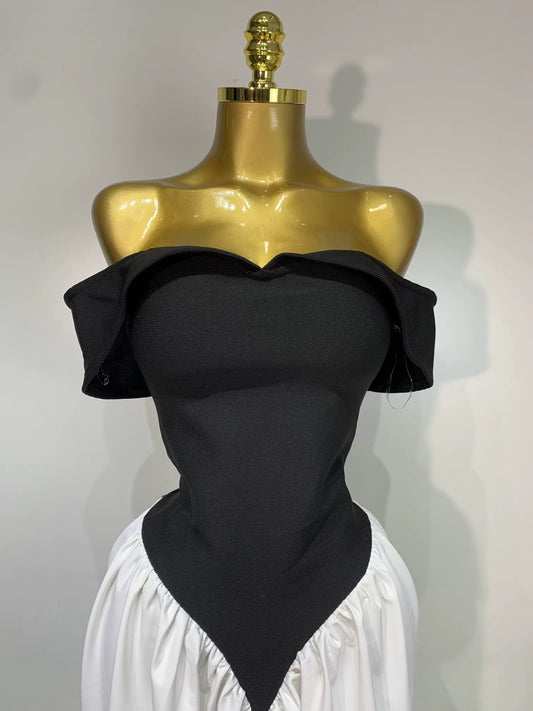 Off Shoulder Black And White Bandage Mermaid Long dress