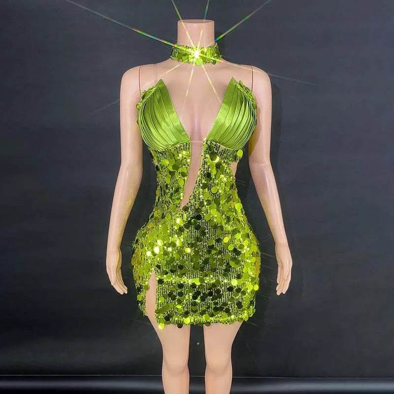 V Neck Cutout Sequin Dress - REBECATHELABEL