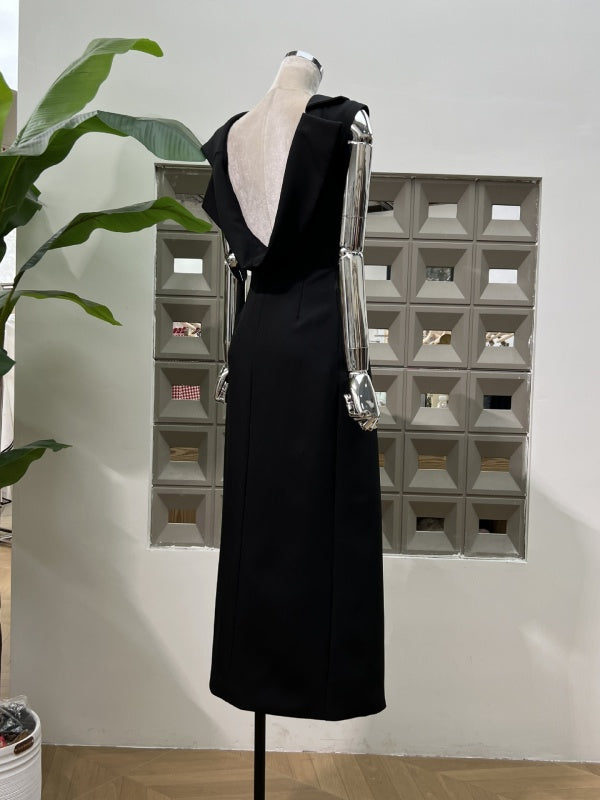 Long Dr with oulder awl Slit Waist Cinching dress