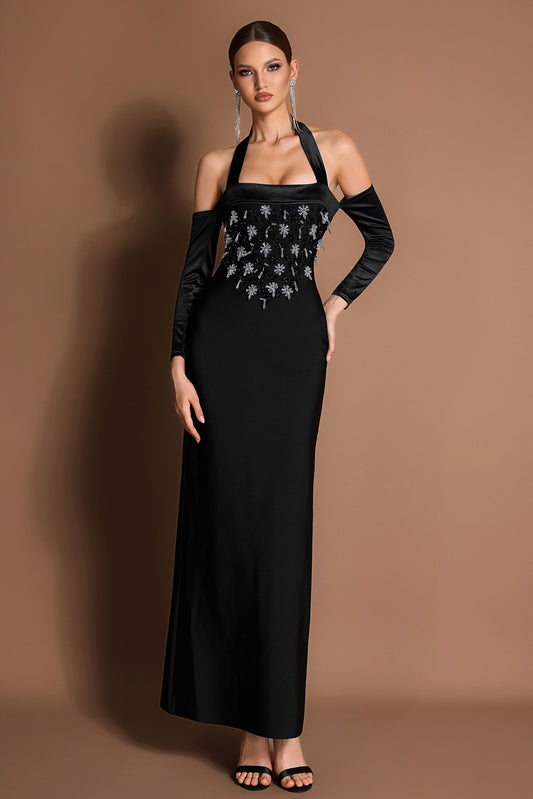 Bandage Rhinestone Halter Neck Maxi Dress