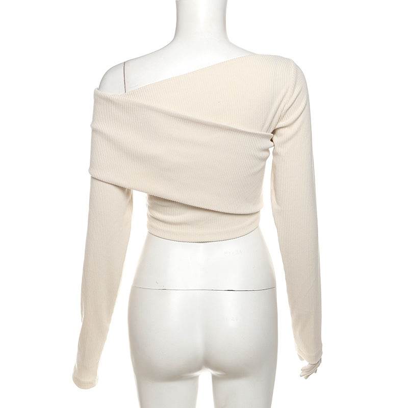 Off Shoulder Halter Sexy Long Sleeved Shirt Stitching Skirt set - REBECATHELABEL