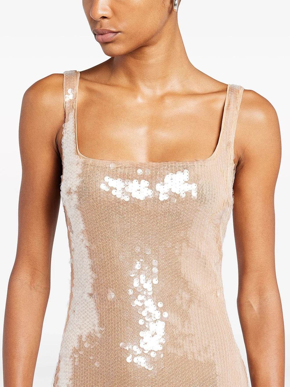 Sequin Sheep Square Collar Maxi Dress - REBECATHELABEL