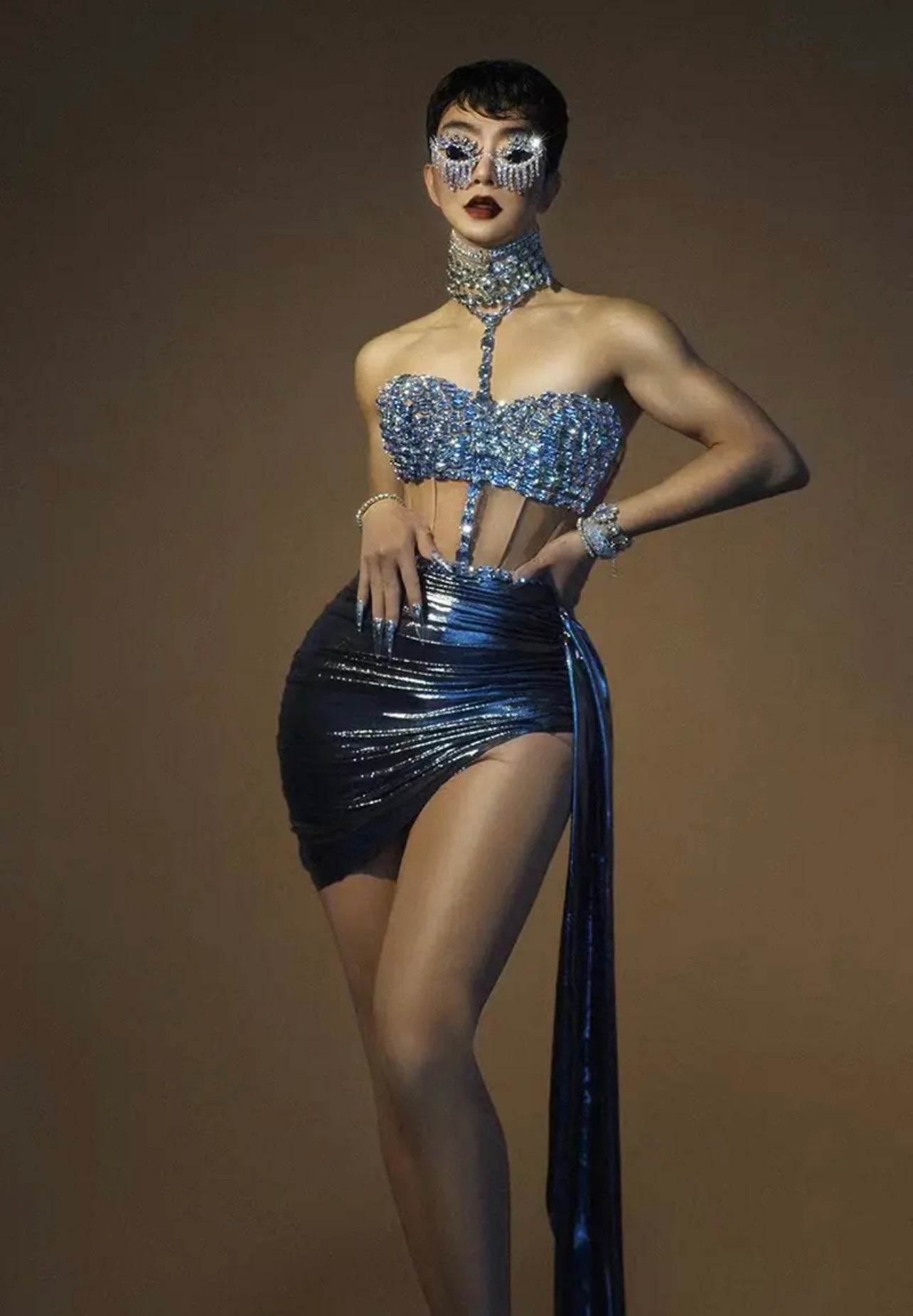 corset crystal skirt set - REBECATHELABEL