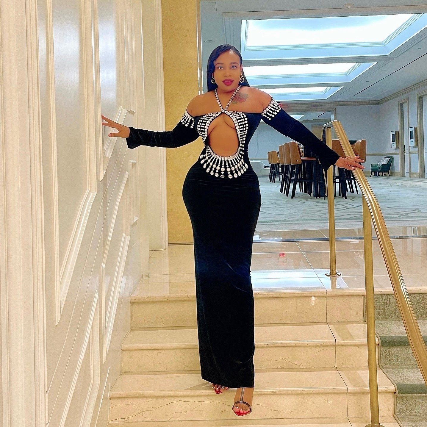 Halter Off the Shoulder Velvet Bodycon Long Gown Dress