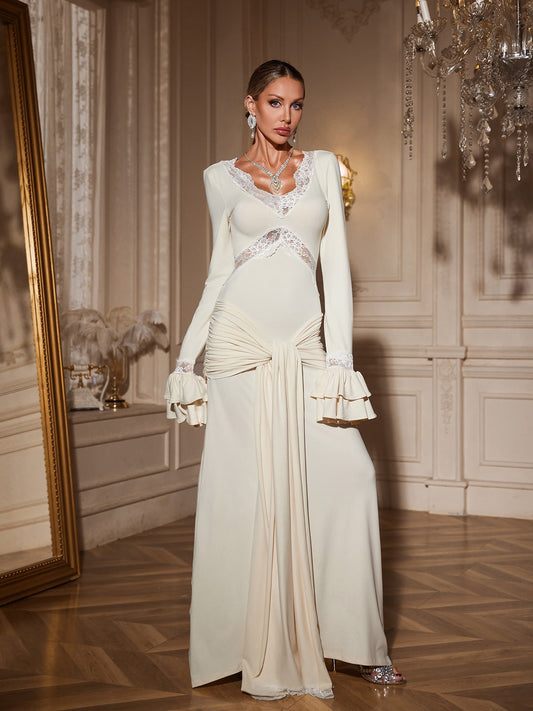 Flare Sleeve Tie Up Maxi Dress