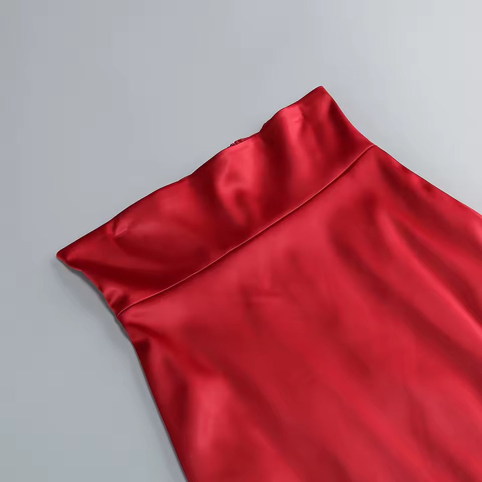 Corset Skirt Two Piece Set Sexy Beading Crop Top + Lace-Up Midi Slim Skirts Suits