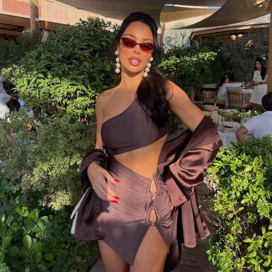 2Pcs One Shoulder Swimsuit Mini Skirt - REBECATHELABEL