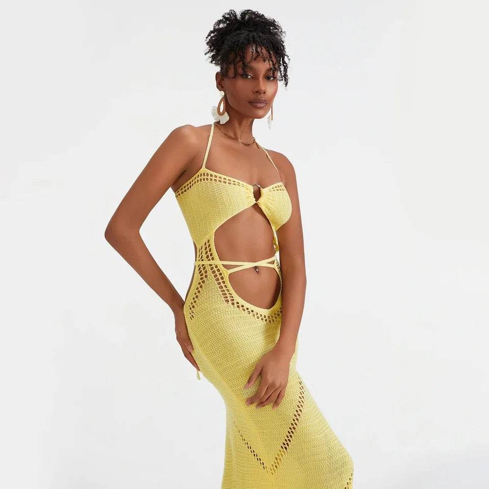 Cut Out Tie Halter Maxi Dress - REBECATHELABEL