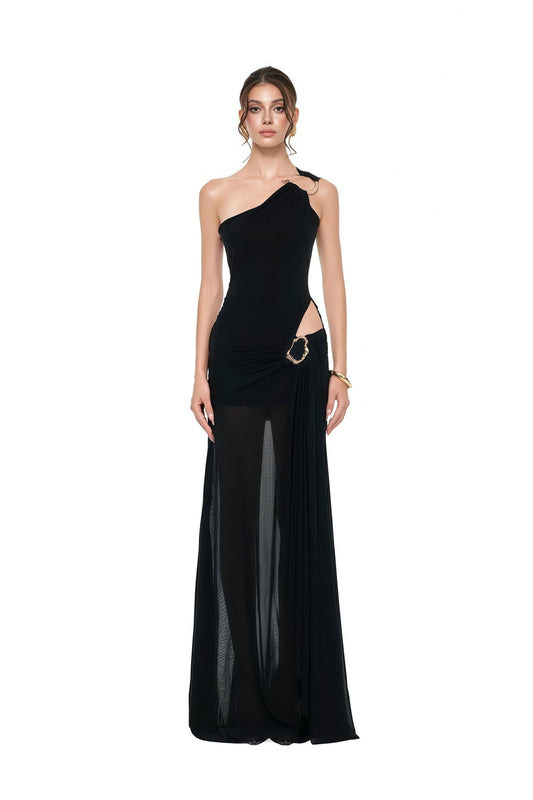 Black One Shoulder Cut Out Maxi Dress