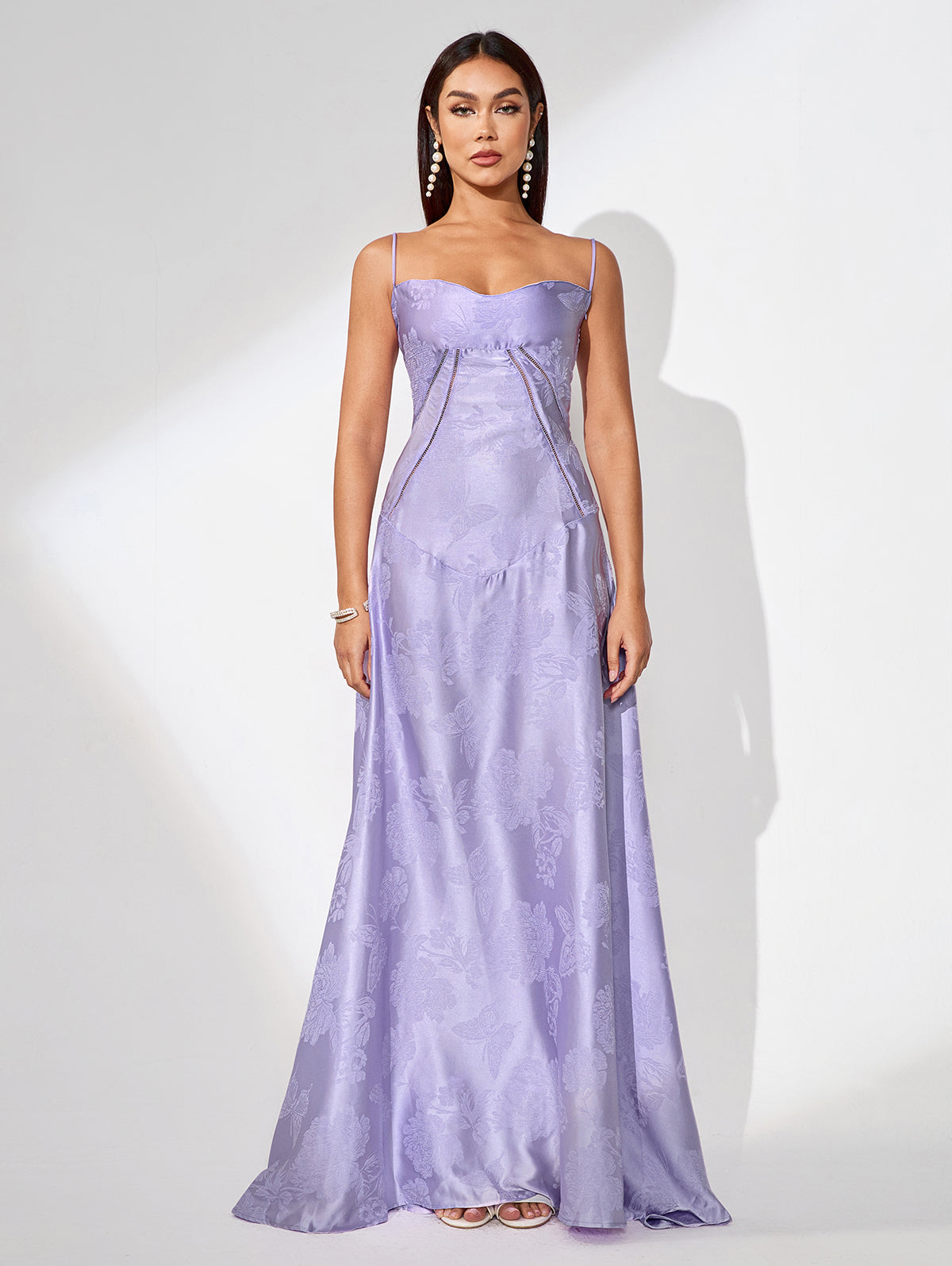 Purple Jacquard Strap Flared Dress