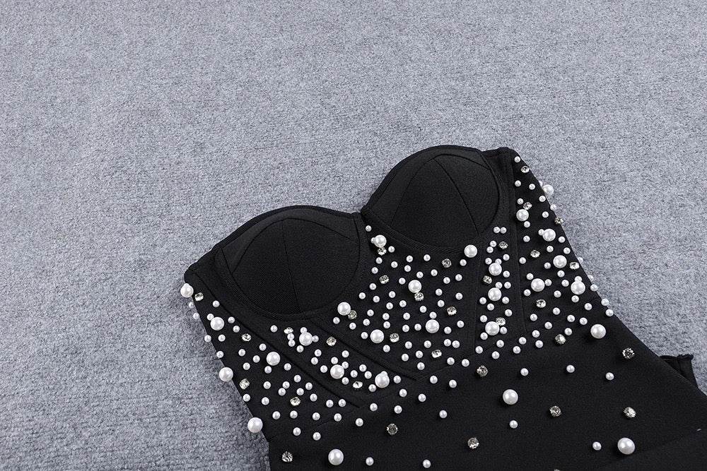 Unique Diamond Asymmetric Ruffle Edge Mesh Strapless dress - REBECATHELABEL