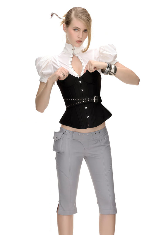 Black Studded Belted Corset Top