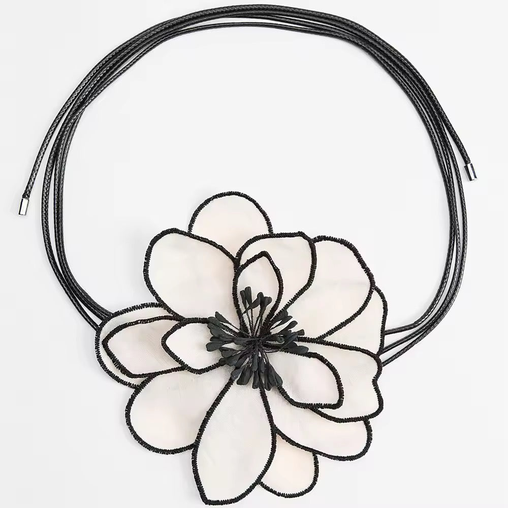 White Floral Cord Necklace,