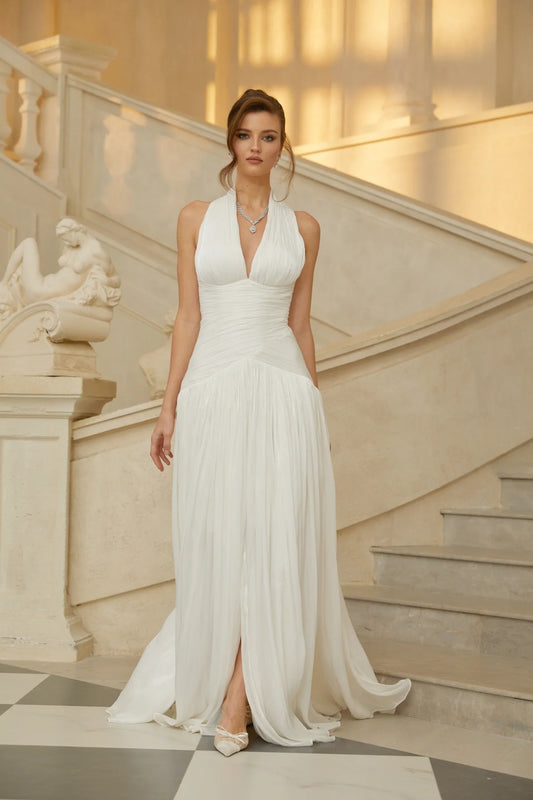 White Gathered Maxi Dress