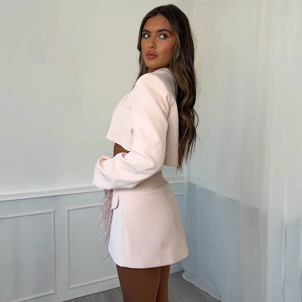 Feather Two piece Set Long sleeved Suit - REBECATHELABEL